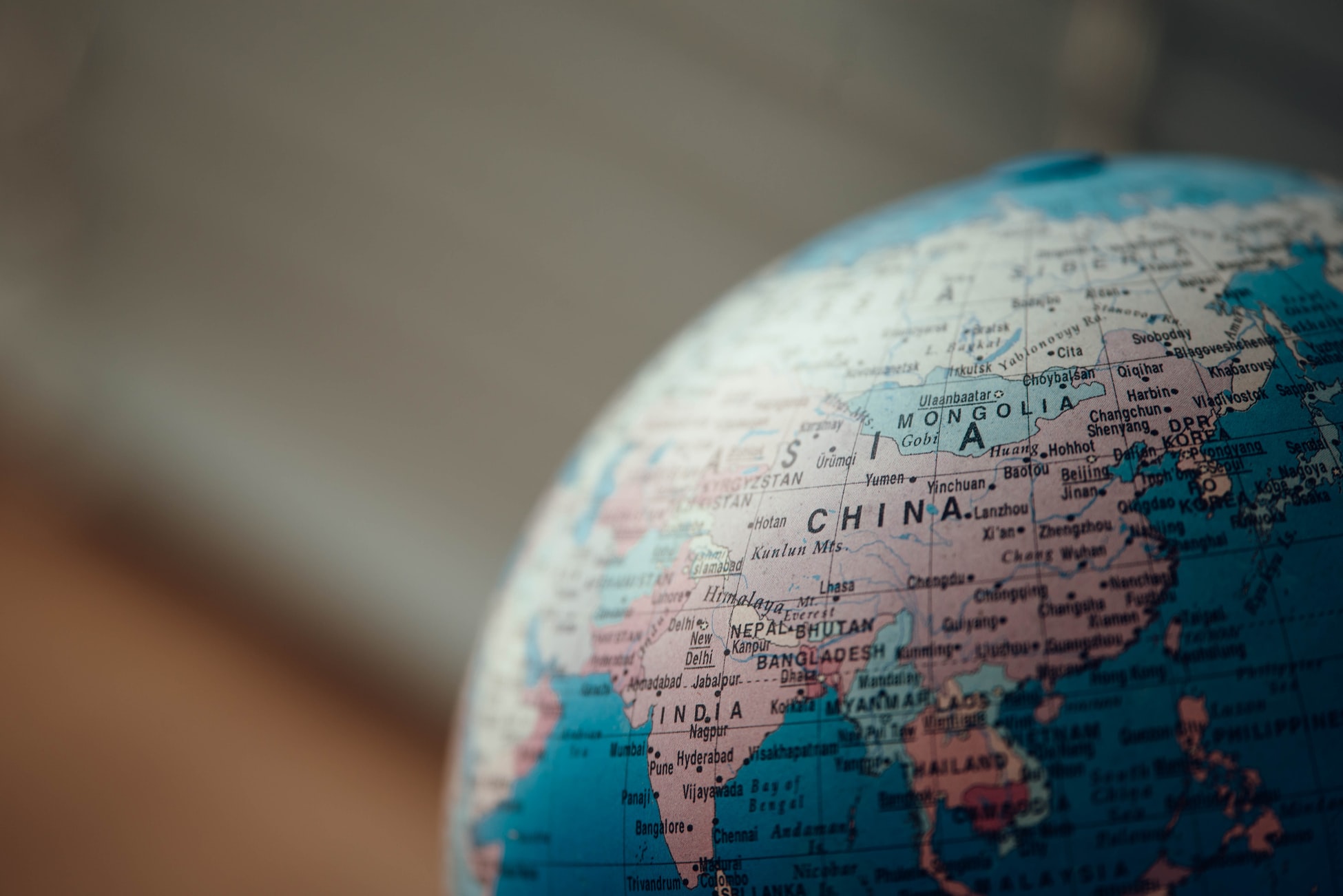 An image of a toy globe, centered on China.